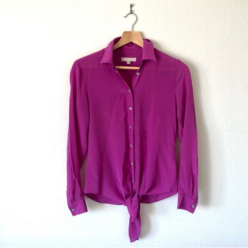 Banana Republic Fuchsia Tie-Front Button-Up Blouse